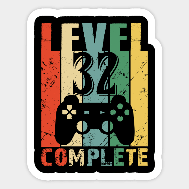 Vintage 32th Wedding Anniversary Level 32 Complete Funny Video Gamer Birthday Gift Ideas Sticker by smtworld